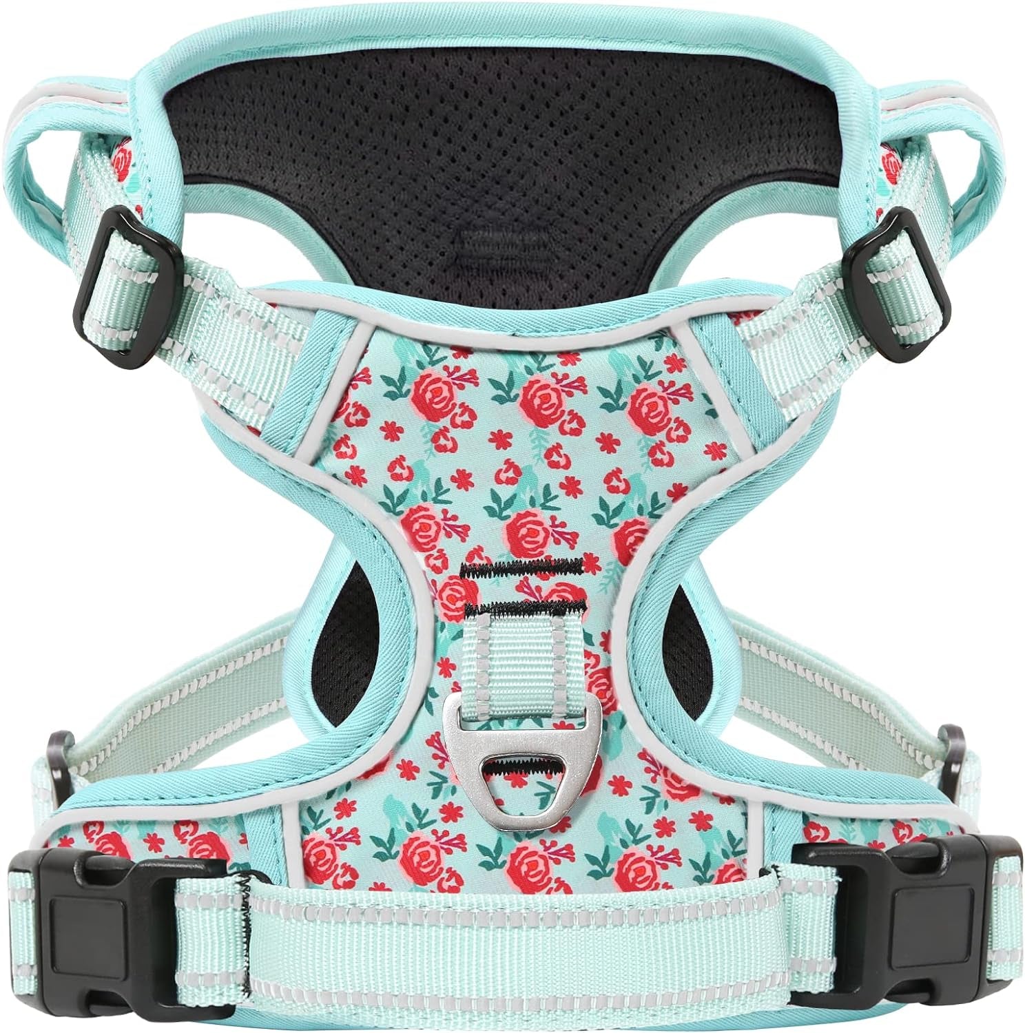 No Pull Dog Harness, Front Clip Dog Vest Harness for Small Dog, Reflective Adjustable Soft Padded Puppy Harness with 2 Metal Rings 2 Buckles, Easy Control Training Handle, Cyan, S