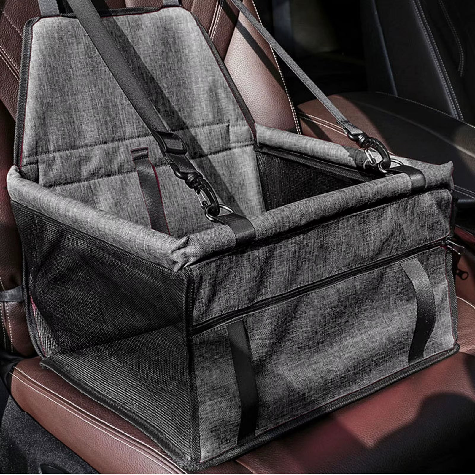 Dog Car Seat Breathable Adjustable Easy Installation Pet Car Booster Seat Basket for Dogs and Cars Elevated Pet Booster Car Seat