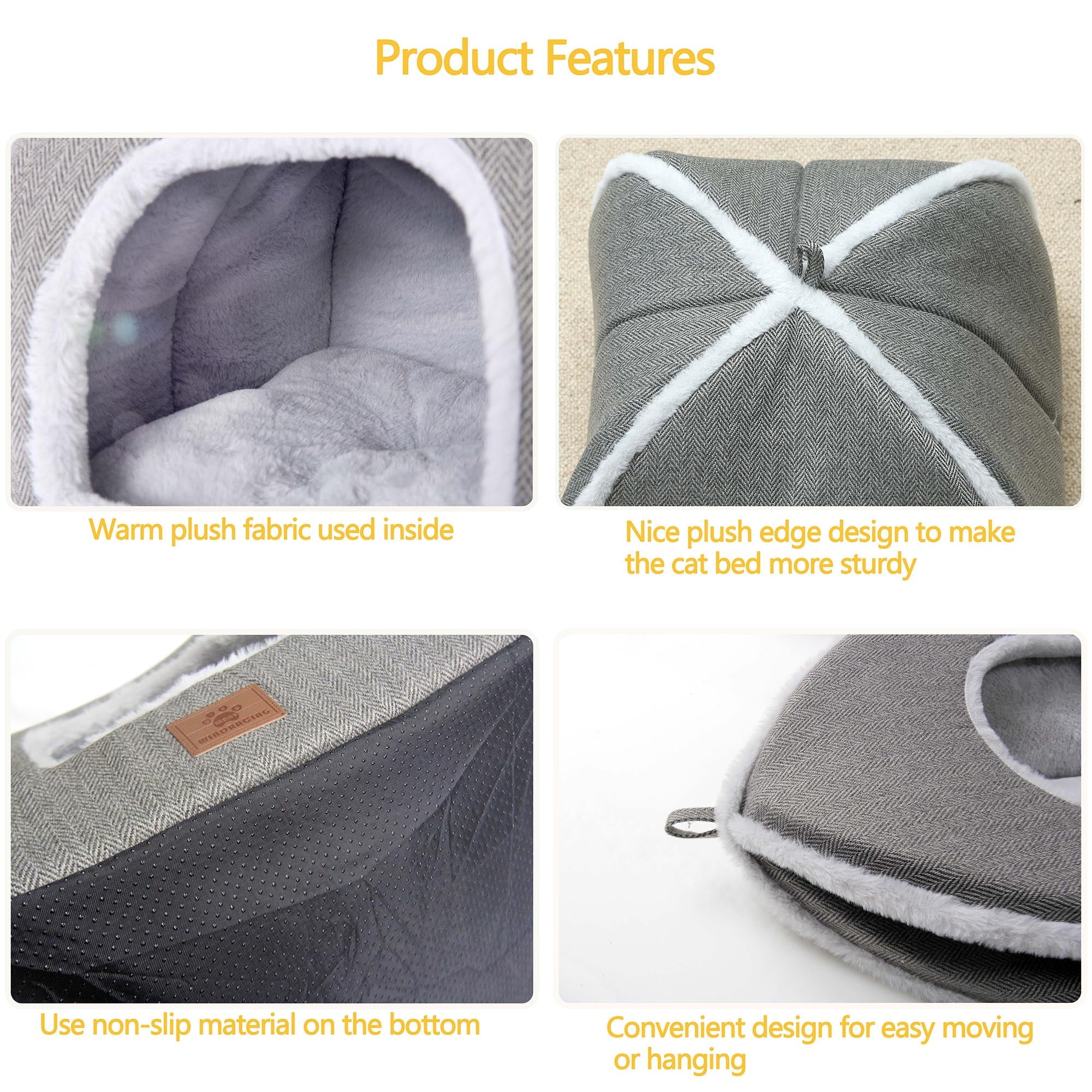 Cat Bed for Indoor Cats - Cat Cave Bed Cat House Cat Tent with Removable Washable Cushioned Pillow