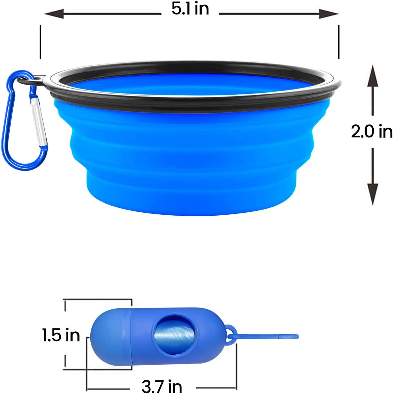 Collapsible Dog Bowls, Portable Travel Dog Bowls, Expandable for Cat Dog Water Bowls Food Feeding, 2 Pack Silicone Pet Bowls with Waste Bag Dispenser