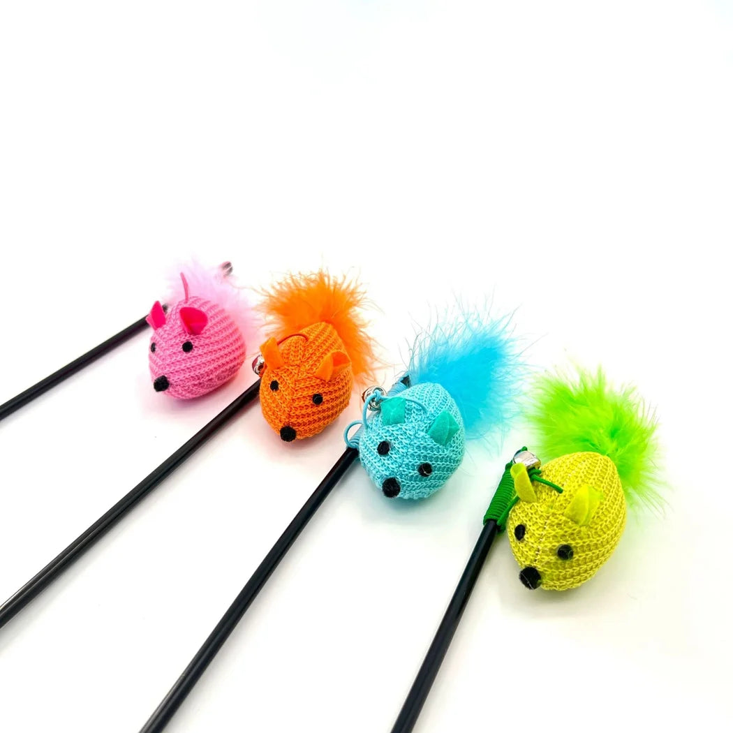 Cat Teaser Wand, Funny Artificial Feather Mouse Teasing Stick Interactive Cat Wand Toy for Indoor Cat Kitten