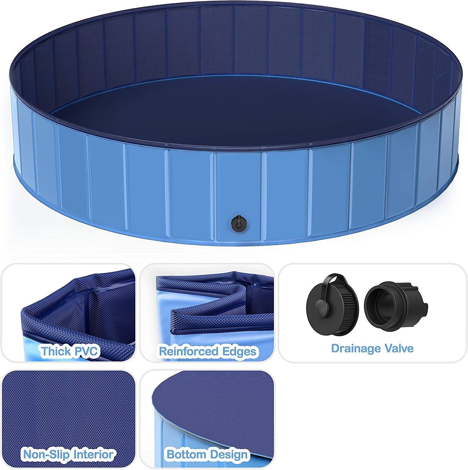Pet Dog Pool Bath Swimming Tub Kiddie Pool, 48 X 12 Inch Collapsible Foldable Portable for Dogs Cats and Kids Blue