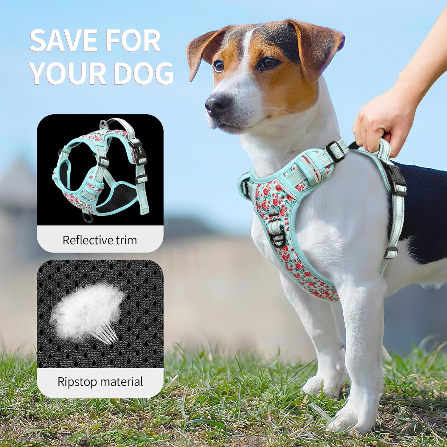 No Pull Dog Harness, Front Clip Dog Vest Harness for Small Dog, Reflective Adjustable Soft Padded Puppy Harness with 2 Metal Rings 2 Buckles, Easy Control Training Handle, Cyan, S