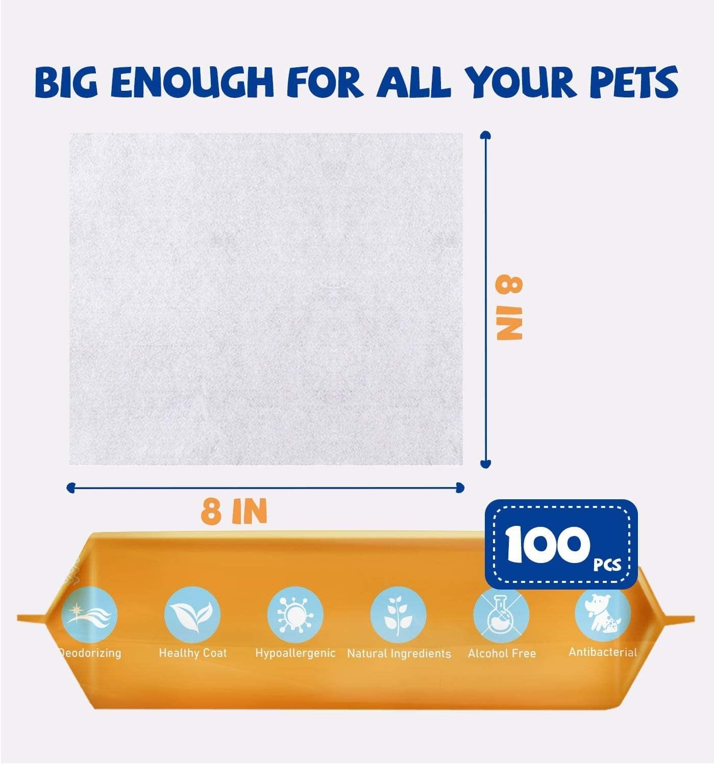 Deodorizing Hypoallergenic Pet Wipes with Fragrance Free Natural Organic for Cleaning Face Butt Eyes Ears Paws Teeth 100Ct per Pack (2 Pack)