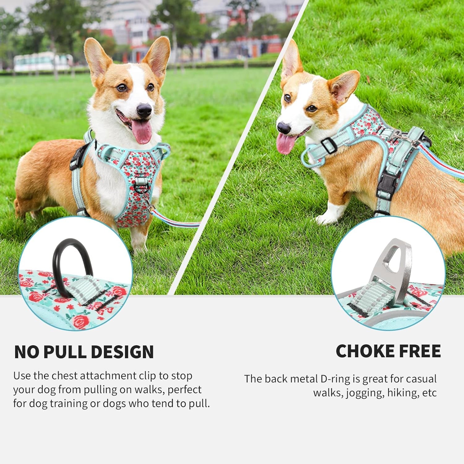 No Pull Dog Harness, Front Clip Dog Vest Harness for Small Dog, Reflective Adjustable Soft Padded Puppy Harness with 2 Metal Rings 2 Buckles, Easy Control Training Handle, Cyan, S
