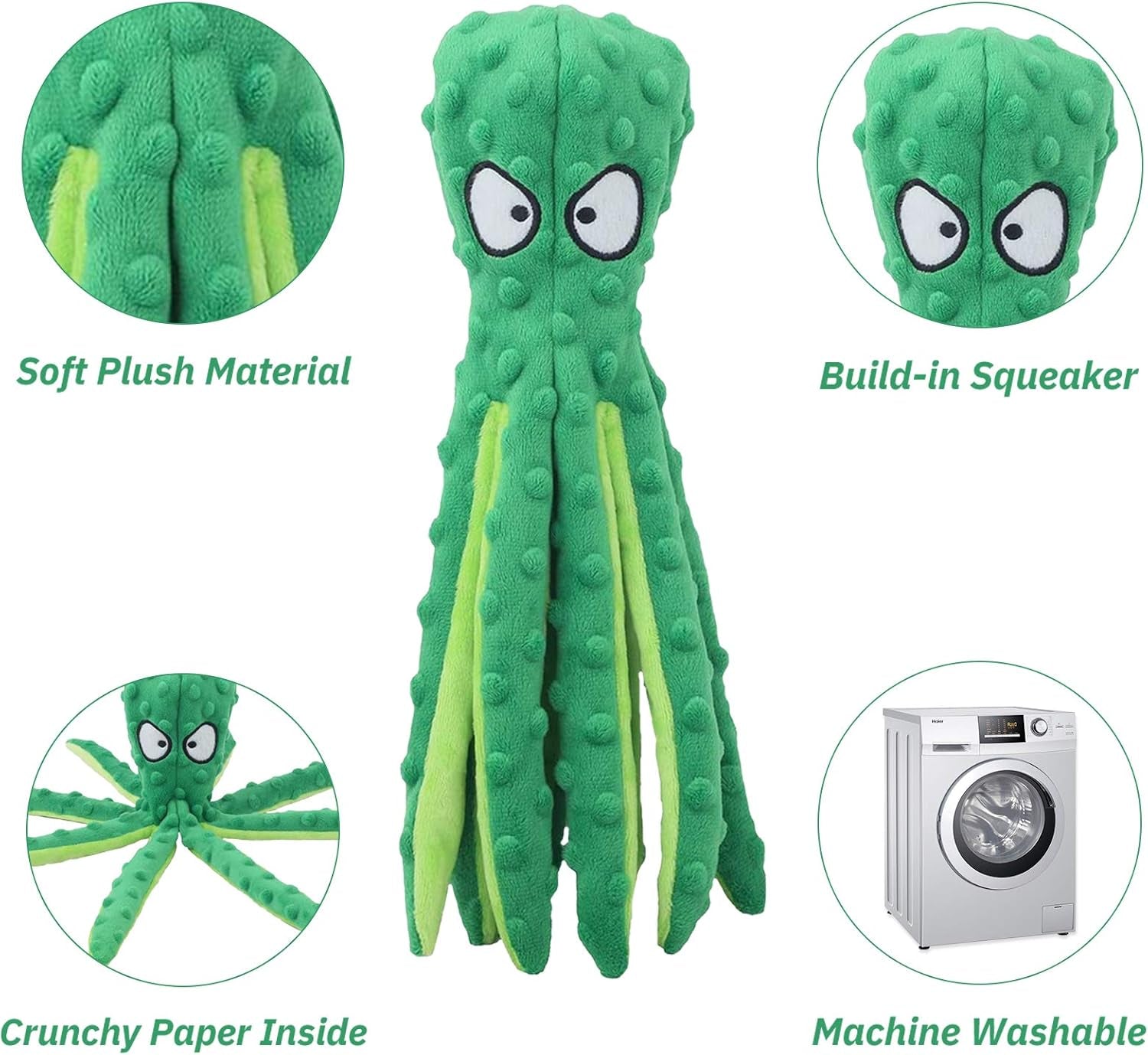 2 Pack Octopus No Stuffing Dog Toy, anti Anxiety Dog Squeaky Chew Toys, Plush Puppy Teething Chew Toys Dog Birthday Christmas Toys, Durable Interactive Dog Toys for Small Medium Dogs