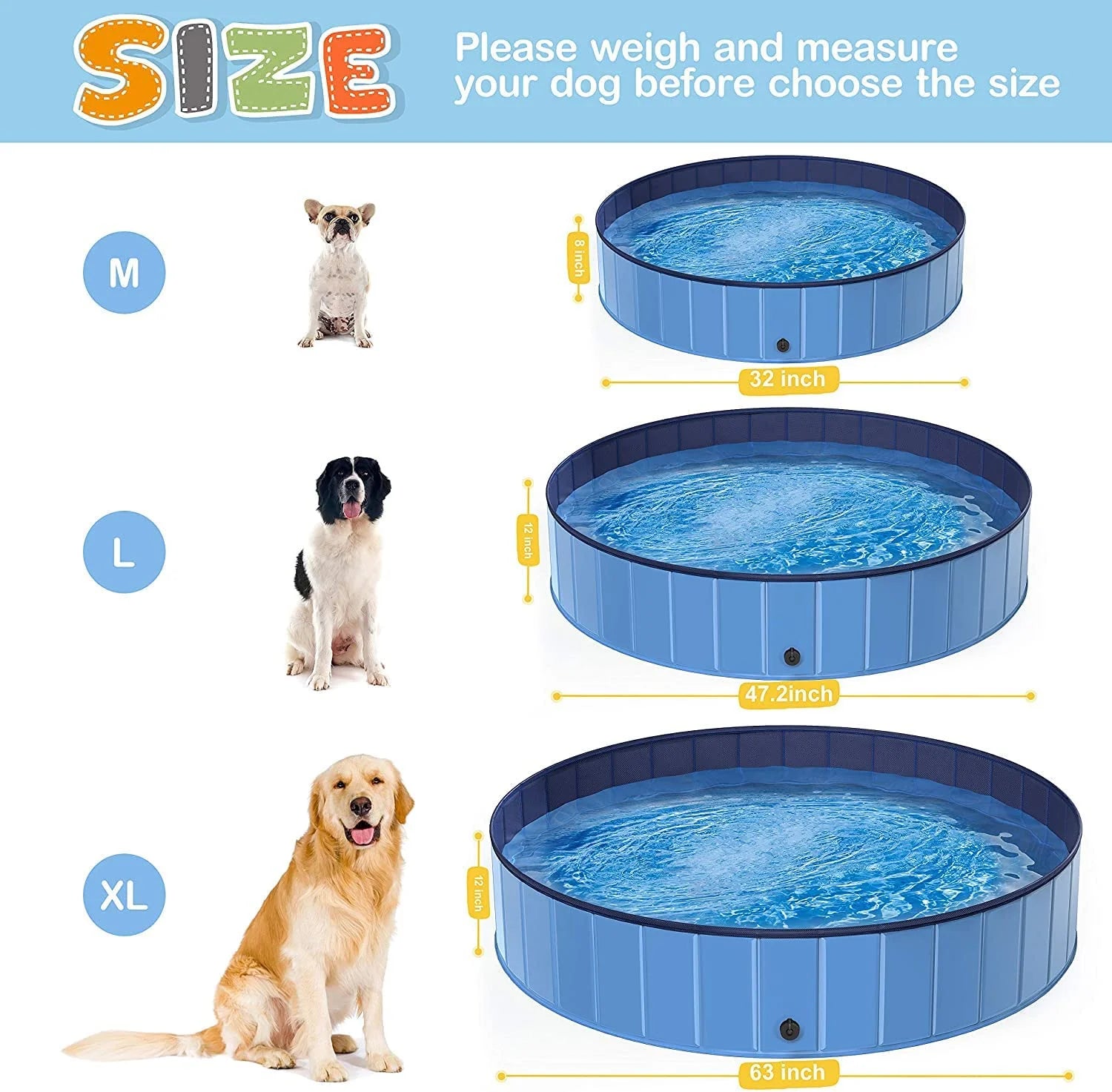 Pet Dog Pool Bath Swimming Tub Kiddie Pool, 48 X 12 Inch Collapsible Foldable Portable for Dogs Cats and Kids Blue