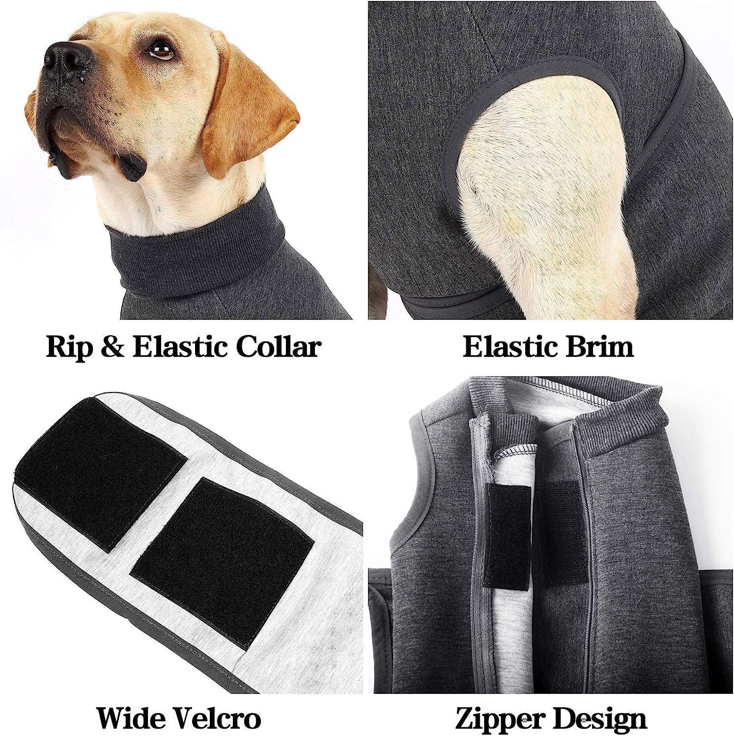 Dog Anxiety Jacket Dog Anxiety Vest Dog Calming Vest Wrap Dog Stress Relief Coat Dog Calming Solution Jacket for Fireworks,Travel and Separation(Xs,Grey)