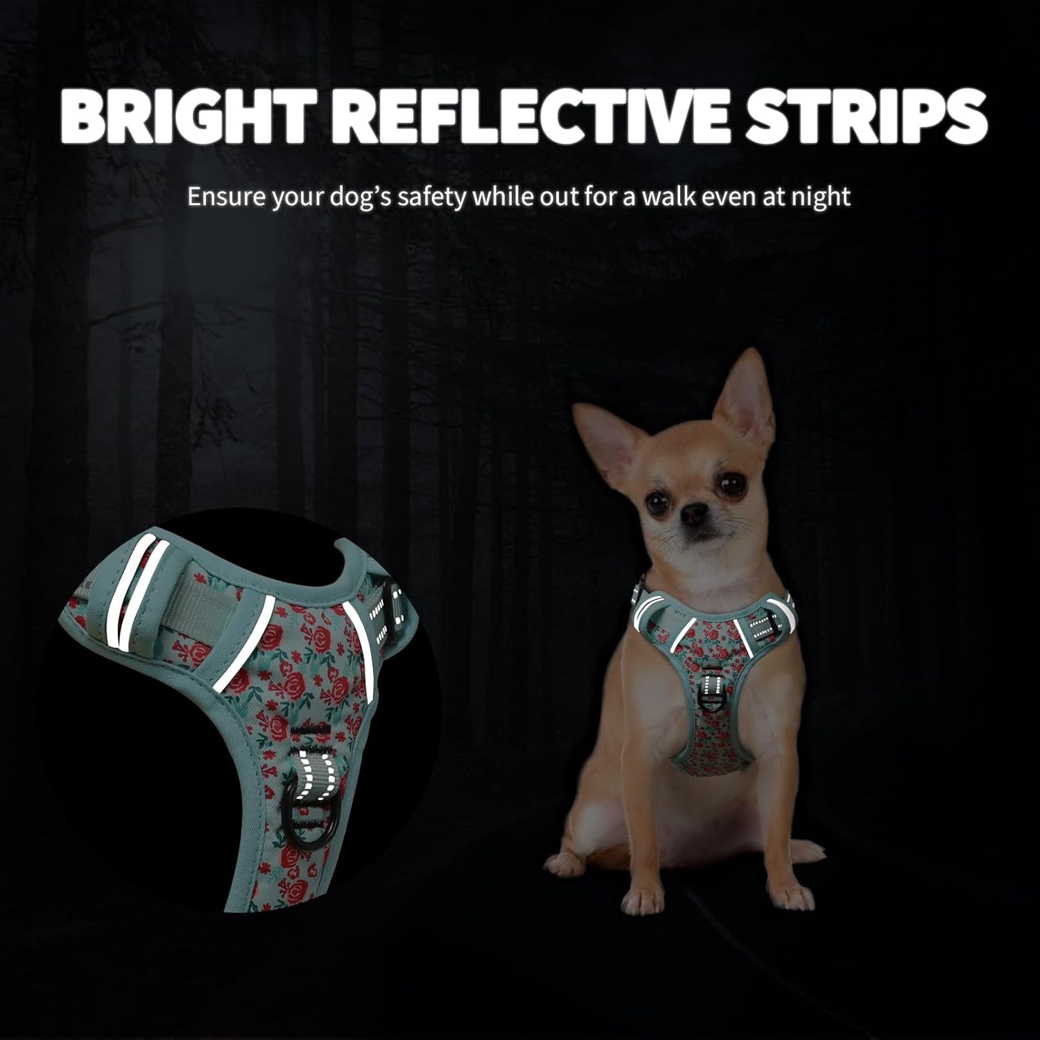 No Pull Dog Harness, Front Clip Dog Vest Harness for Small Dog, Reflective Adjustable Soft Padded Puppy Harness with 2 Metal Rings 2 Buckles, Easy Control Training Handle, Cyan, S