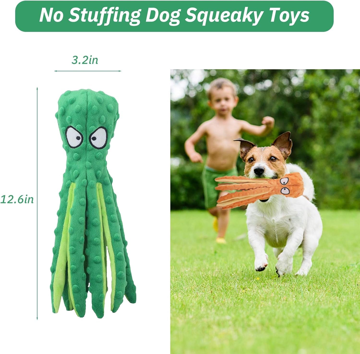 2 Pack Octopus No Stuffing Dog Toy, anti Anxiety Dog Squeaky Chew Toys, Plush Puppy Teething Chew Toys Dog Birthday Christmas Toys, Durable Interactive Dog Toys for Small Medium Dogs
