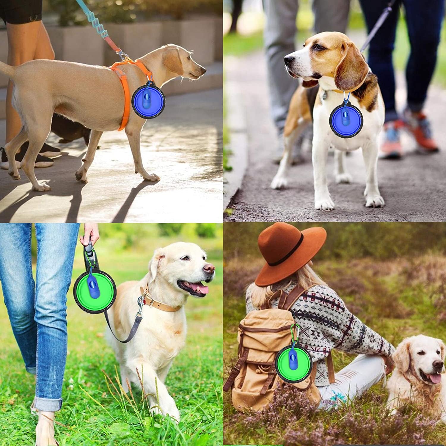 Collapsible Dog Bowls, Portable Travel Dog Bowls, Expandable for Cat Dog Water Bowls Food Feeding, 2 Pack Silicone Pet Bowls with Waste Bag Dispenser