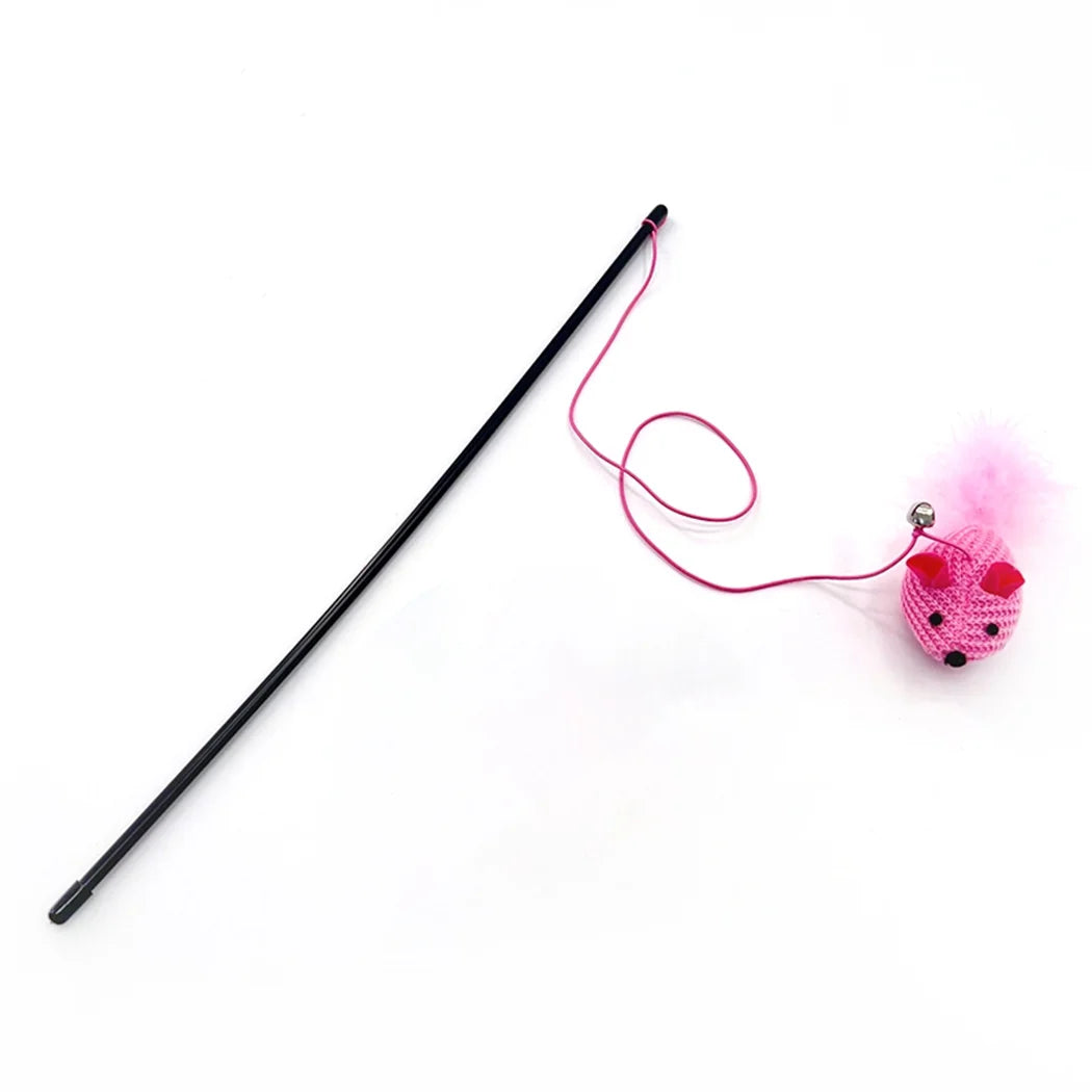 Cat Teaser Wand, Funny Artificial Feather Mouse Teasing Stick Interactive Cat Wand Toy for Indoor Cat Kitten