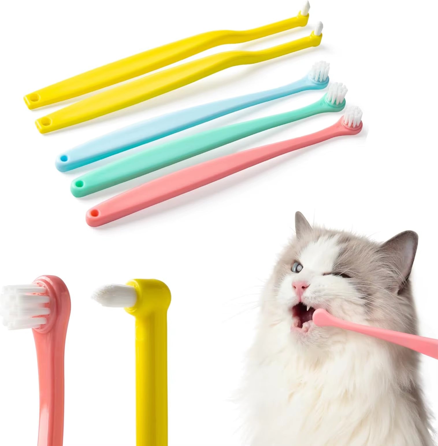TONG Dog Cat Toothbrush Dog Cat Teeth Cleaning Small Head Brush for Dogs Teeth Mouth Cleaning Tools Pet Grooming Cat Toothbrush